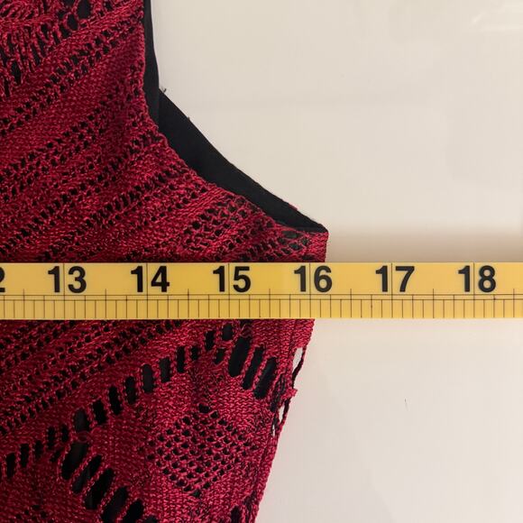 Vintage Harlow Crochet Fringe Flapper V Neck Dress Red Sleeveless Y2K Retro Fall - Picture 8 of 8